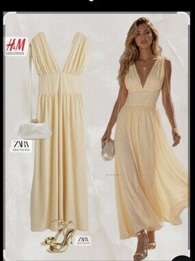 H&M DRAPED DRAWSTRING-DETAIL DRESS YELLOW NEW MAXI